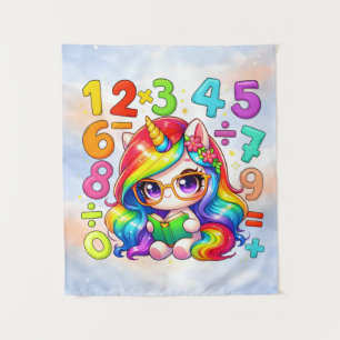 Cute Maths Unicorn Numbers Poster for Kids Tapestry