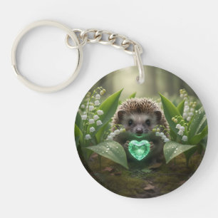 Cute May Hedgehog with Emerald Heart Key Ring