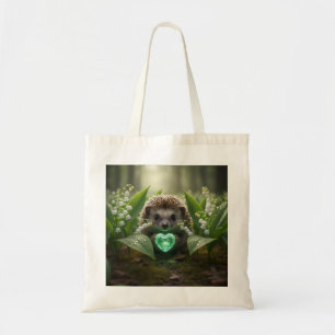 Cute May Hedgehog with Emerald Heart Tote Bag