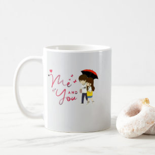 Cute Me and You Cartoon Couple Mug with Hearts R