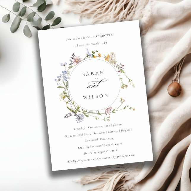 Cute Meadow Floral Wreath Couples Shower Invite (Creator Uploaded)