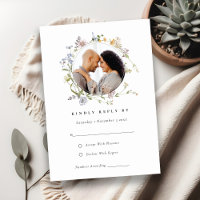 Cute Meadow Floral Wreath Photo Wedding RSVP