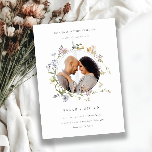 Cute Meadow Floral Wreath Wedding Photo Invite (Creator Uploaded)