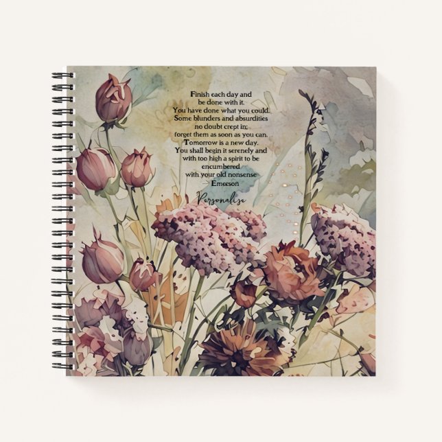 Cute Meadow WildFlowers Emerson Quote Pink Journal (Front)