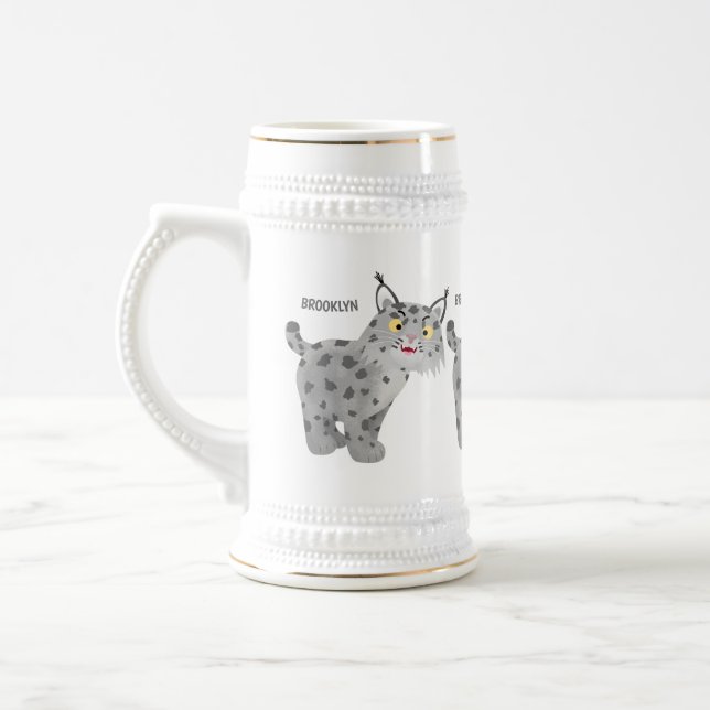 Cute mean bobcat lynx cartoon beer stein (Left)