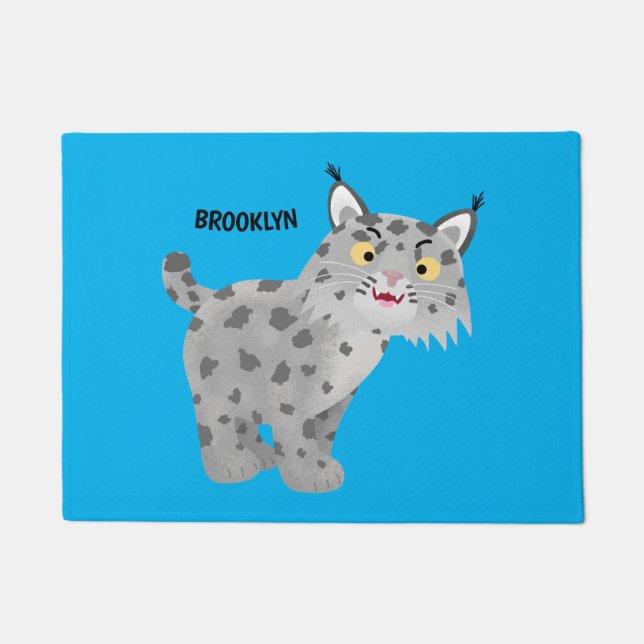 Cute mean bobcat lynx cartoon doormat (Front)