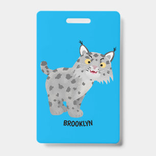 Cute mean bobcat lynx cartoon ID badge