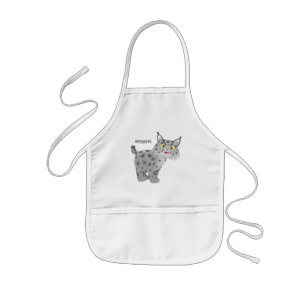 Cute mean bobcat lynx cartoon kids apron