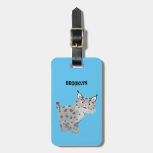 Cute mean bobcat lynx cartoon luggage tag