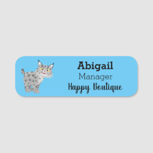 Cute mean bobcat lynx cartoon name tag
