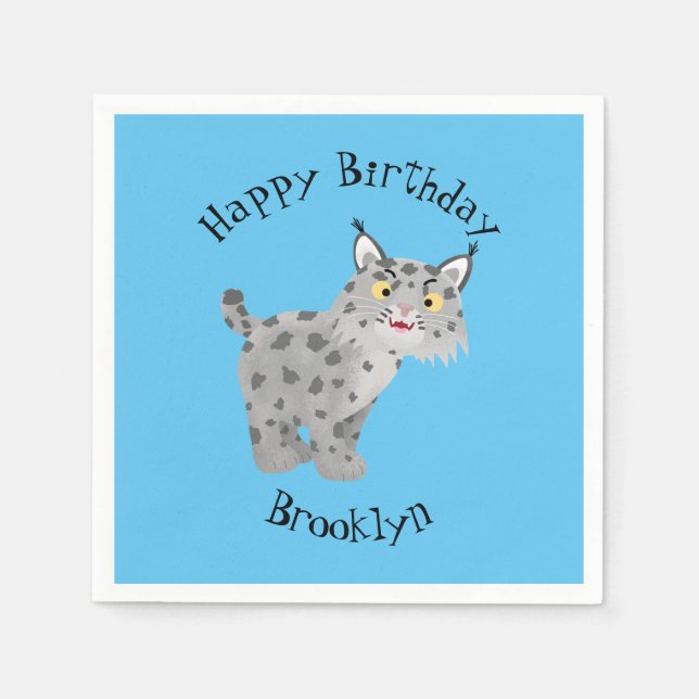 Cute mean bobcat lynx cartoon napkin (Front)