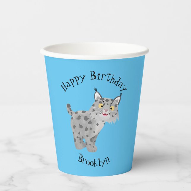 Cute mean bobcat lynx cartoon paper cups (Front)