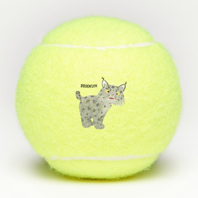 Cute mean bobcat lynx cartoon  tennis balls (Front)