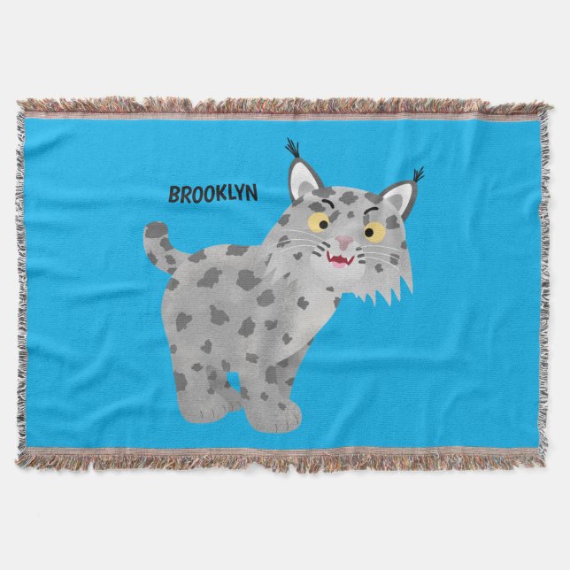 Cute mean bobcat lynx cartoon throw blanket (Front)