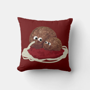 Cute Meatball Eating Spaghetti Throw Pillows
