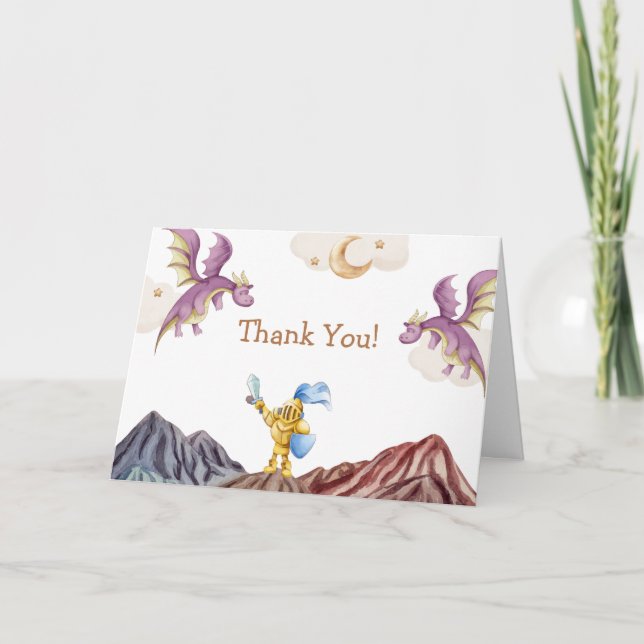 Cute Mediaeval Fairytale Dragon Boy Baby Shower  Thank You Card (Front)