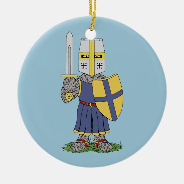 Cute Mediaeval Knight Ceramic Tree Decoration (Front)