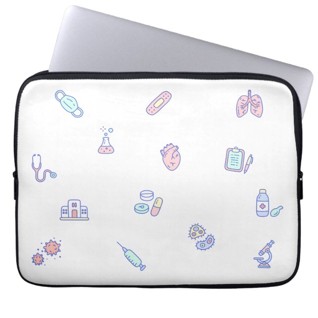 Cute medical cartoon doctor nursing doodles laptop sleeve (Front)