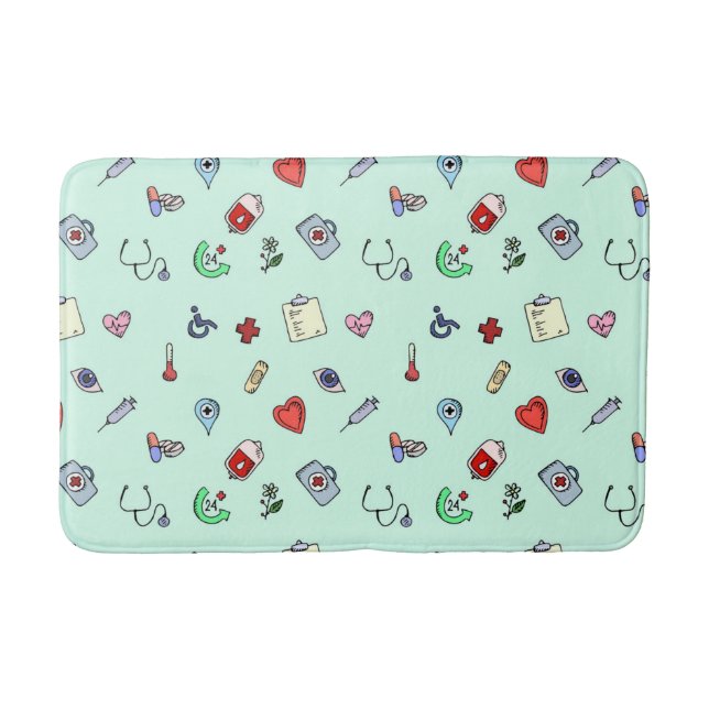Cute Medical Icon Pattern Bath Mat (Front)
