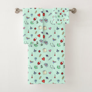 Cute Medical Icon Pattern Bath Towel Set