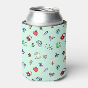 Cute Medical Icon Pattern Can Cooler