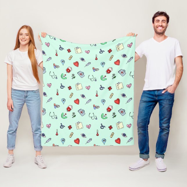 Cute Medical Icon Pattern Fleece Blanket (In Situ)