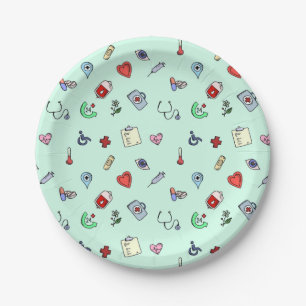 Cute Medical Icon Pattern Paper Plate