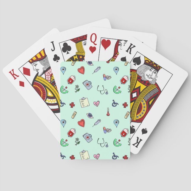 Cute Medical Icon Pattern Playing Cards (Back)