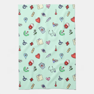 Cute Medical Icon Pattern Tea Towel