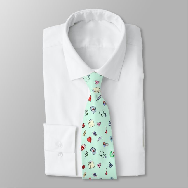 Cute Medical Icon Pattern Tie (Tied)