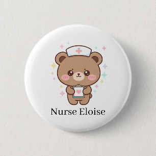 Cute Medical Mascot Round Badge With Name