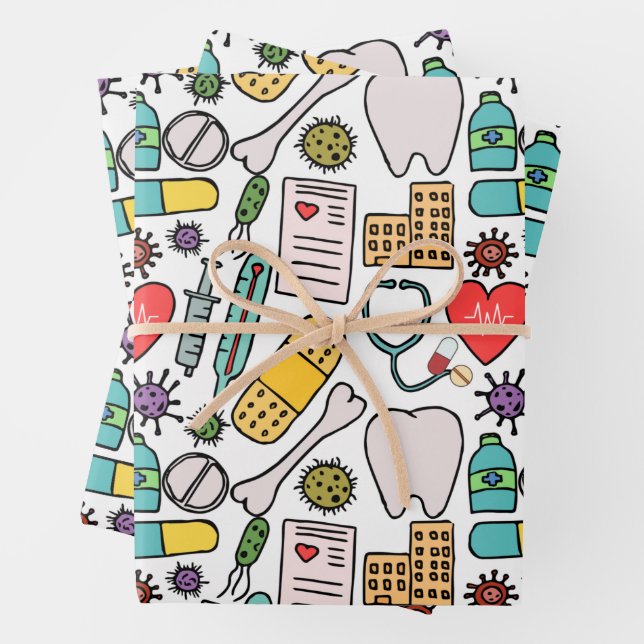 Cute Medical Nurse, Doctor, Healthcare Themed Wrapping Paper Sheet (In situ)