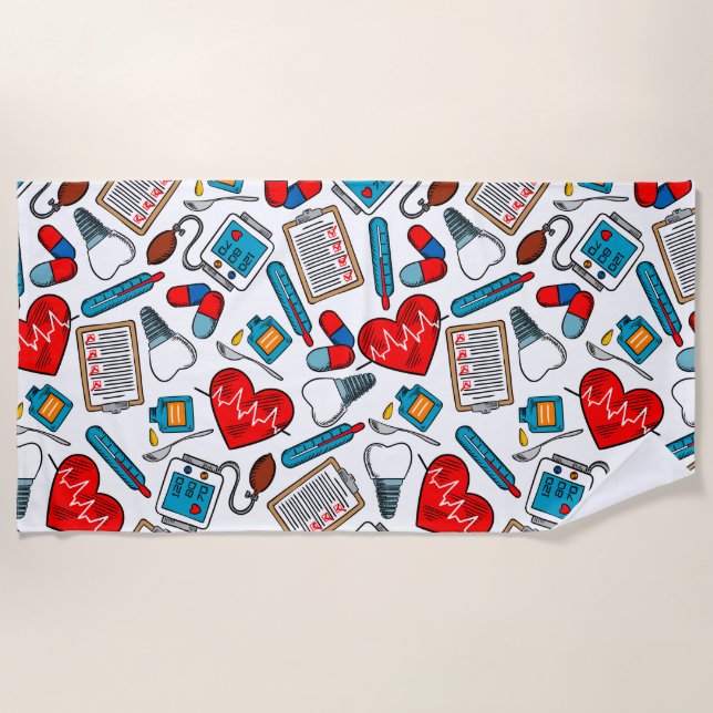 Cute Medical Nurse Doctor Theme Mixed Pattern  Beach Towel (Front)