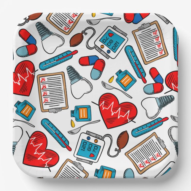 Cute Medical Nurse Doctor Theme Mixed Pattern  Paper Plate (Front)