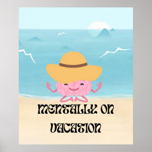 Cute Meditating Brain Beach Illustration Poster