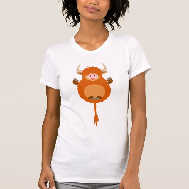 Cute Meditating Cartoon Highland Cow Women T-Shirt (Front)