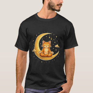 Cute Meditating Cat Moon T-Shirt Yoga Cat