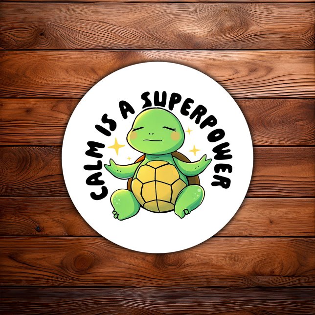Cute Meditating Turtle Illustration Mental Health Classic Round Sticker (Creator Uploaded)