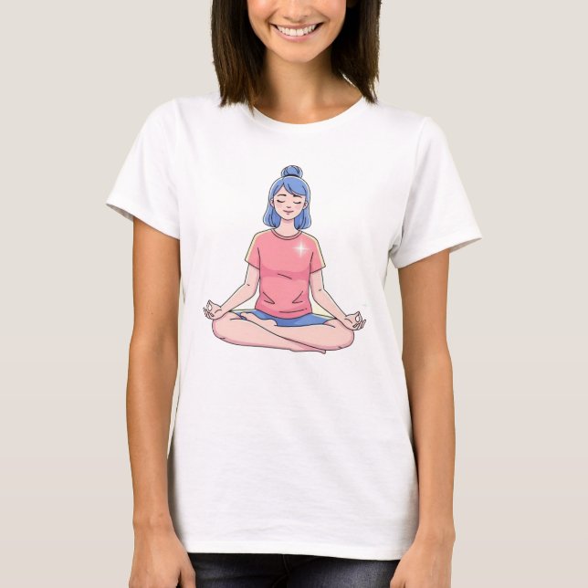 Cute Meditation Girl Yoga Illustration T-Shirt (Front)