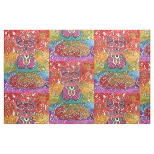 Cute Meditation Yoga Cat Fabric