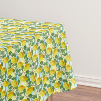 Cute Mediterranean Summer Lemon Fruit Art Pattern Tablecloth