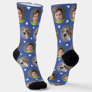 Cute Medium Blue Pet Photo Child Photo 2 Photo Socks