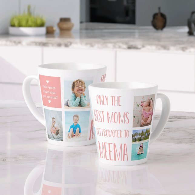 Cute Meema Grandchildren Photo & Name Latte Mug (Creator Uploaded)