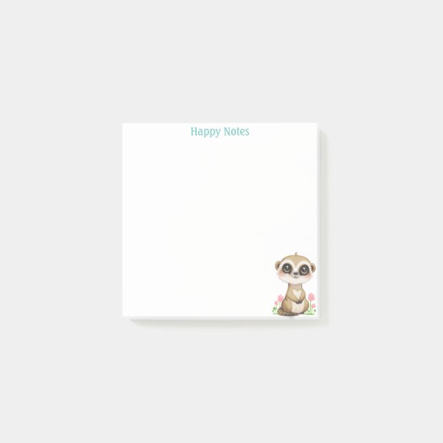 Cute Meerkat and Flowers Personalised Post-it Notes (Front)
