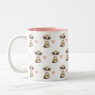 Cute Meerkat and Heart Pattern Two-Tone Coffee Mug