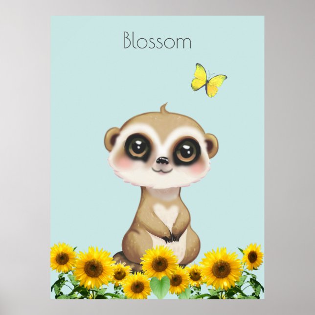Cute Meerkat and Sunflowers Poster (Front)