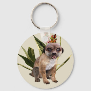 Cute Meerkat Blooming Aloe Wildlife Art Key Ring