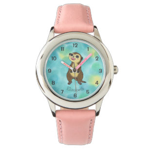 Cute Meerkat Cartoon Pink Kids Name Watch