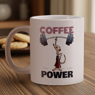 Cute Meerkat Coffee Power Weightlifting Cartoon Large Coffee Mug