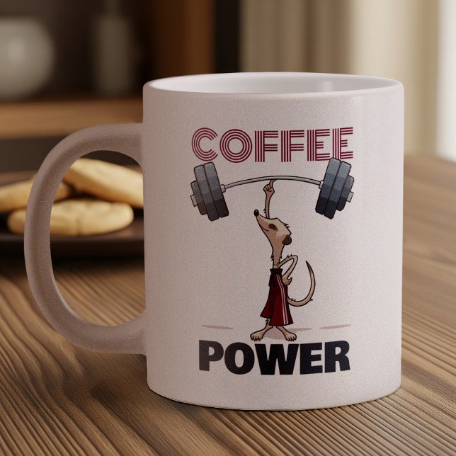 Cute Meerkat Coffee Power Weightlifting Cartoon Large Coffee Mug (Creator Uploaded)